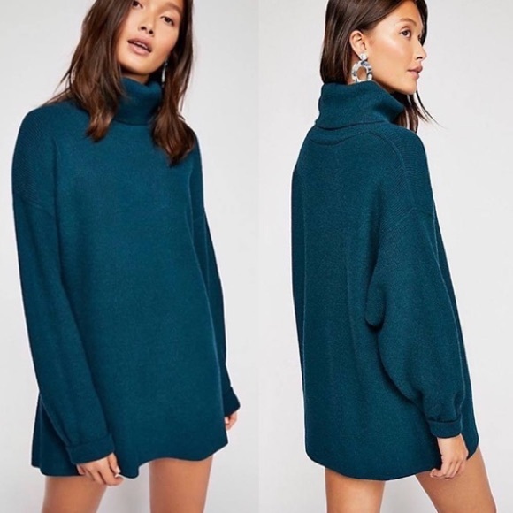 Free People Sweaters - Free People Women's Deep Jade Softly Structured Turtleneck Tunic Size XS